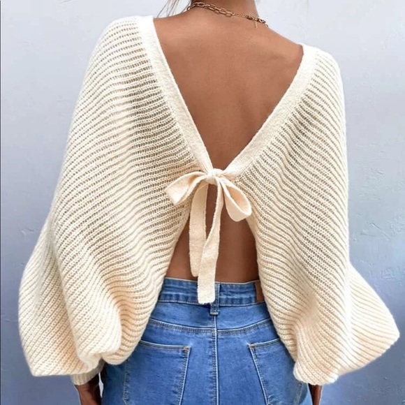 Sweaters - Cream backless tie back sweater
